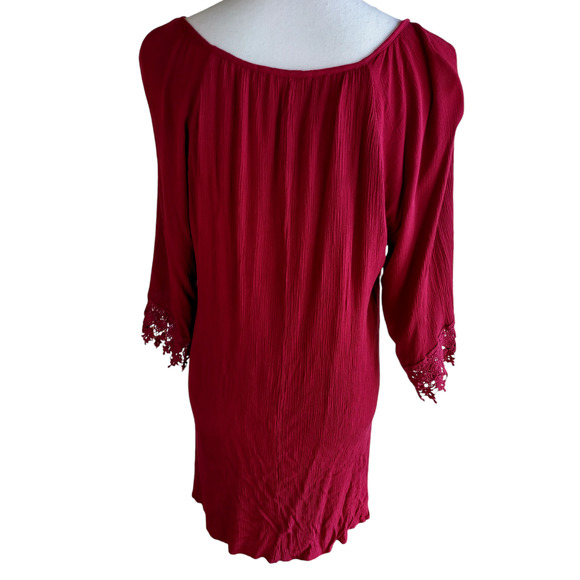 NAIF Womens Tie Keyhole Crochet Front Boho Dress Burgundy Medium 100% Rayon - Picture 4 of 13